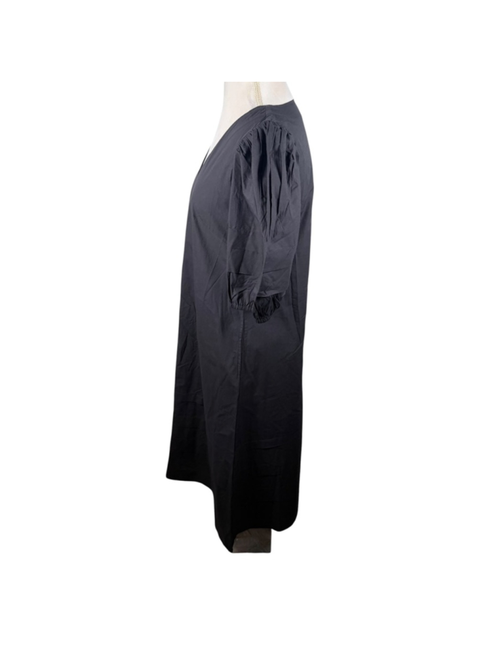OLIVIA JAMES The Label Georgia Black Cotton Poplin V-Neck Puff Sleeve Midi Dress - Picture 8 of 11